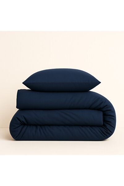 Prime Sleeks Single 100% Cotton Duvet Cover Set 160X220 Cm, Set with Elastic Sheet, Navy Blue