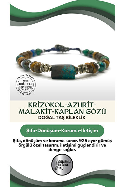 OSMANLI DOĞAL TAŞ SERTİFİKALI KRİZOKOL AZURİT MALAKİT KAPLAN GÖZÜ DOĞAL TAŞLI...