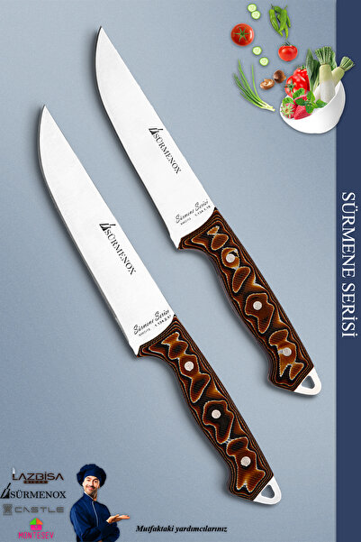 SÜRMENOX Sürmene Serisi Mutfak Bıçak Seti Et Tavuk Sebze Bıçağı 2 Parça Kahverengi Verzalit Sap (MFT-310)