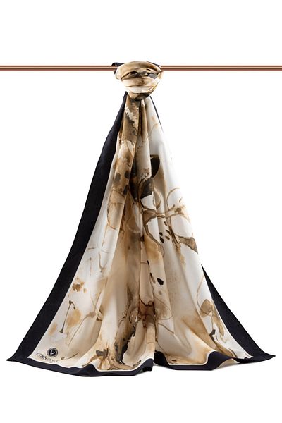 Vissona Πολυτελές Medina Silk Watercolor Μοτίβο φύλλων Μπεζ Πολύχρωμο 75x195 Ανθεκτικό σάλι Moss Crepe Τύπος ραφής Ιταλία