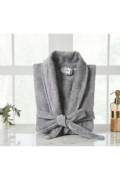 Donetella Unisex 100% Cotton Velour Bathrobe Small & Medium, 400 GSM, Ankle-Length with Shawl Collar & Pockets