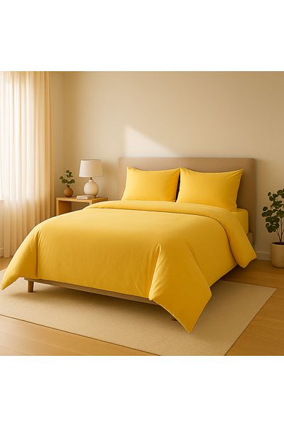 Prime Sleeks طقم لحاف فردي قطن 100% مقاس 160×220 سم، طقم ملاءة مطاطية، أصفر باستيل