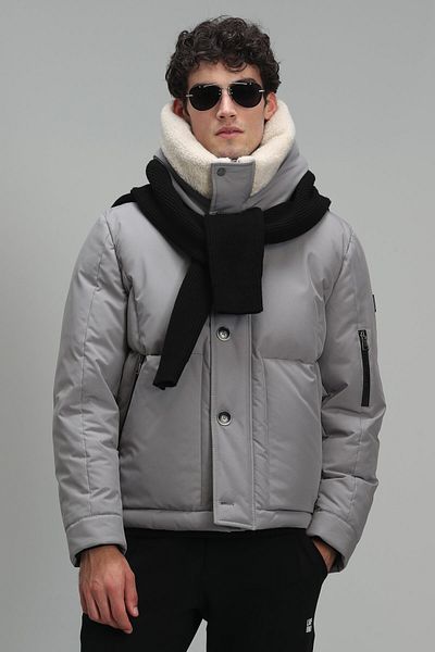 Lufian Светлосиво мъжко палто от гъши пера Ellery