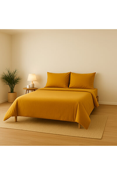 Prime Sleeks Single 100% Cotton Duvet Cover Set 160X220 Cm, Set with Elastic Sheet, Mustard Yellow