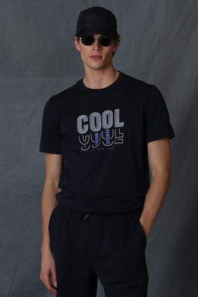 Lufian Maya Modern Graphic T-Shirt Navy Blue