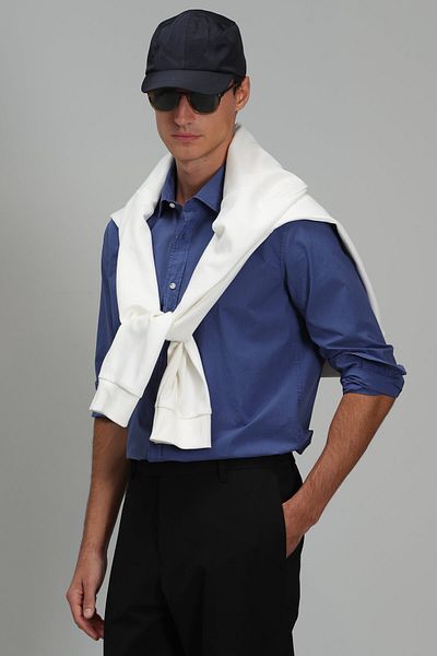 Lufian Ανδρικό έξυπνο πουκάμισο Makro Comfort Slim Fit Light Navy Blue