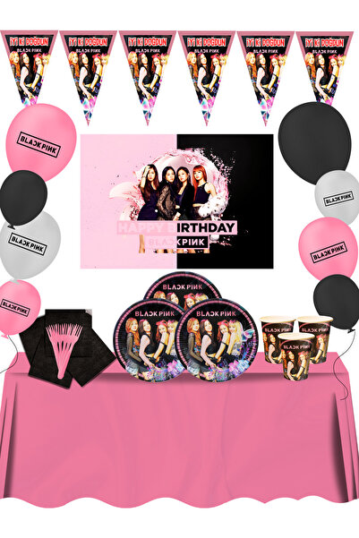 BLACK PINK Σετ προμηθειών για πάρτι γενεθλίων για 16 άτομα με πανό Black Pink