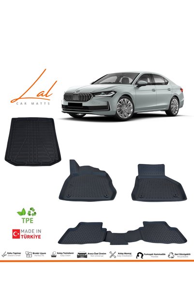 Lal Skoda Superb 3d Havuzlu Paspas Bagaj Havuzu Seti (2024 VE SONRASI UYUMLU)