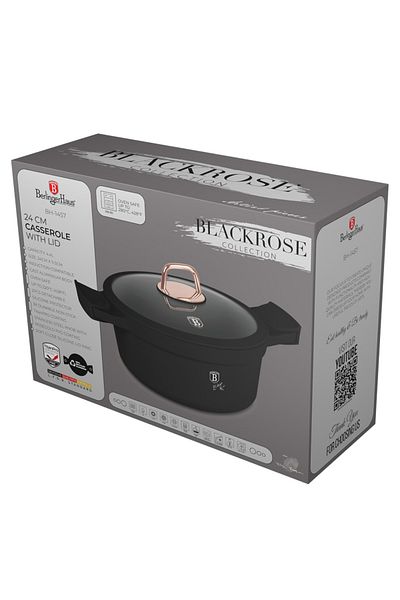 Berlinger Haus Pot with lid, silicone handles 24 cm, 4.4L Black Rose Berlinger Haus BH 1457, non-stick, black