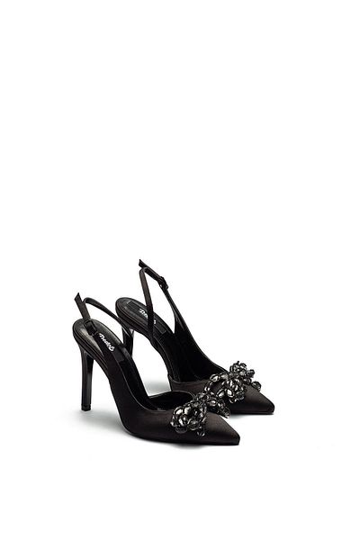 Dedos Women's High Heeled Stone Embroidered Bow Satin Evening Dress Shoes 350