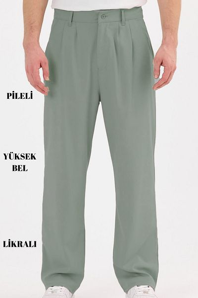 CEDY DENIM Υψηλής ποιότητας ανδρικό ψηλόμεσο πλισέ φαρδύ παντελόνι Chino C358-πράσινο
