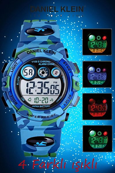 Daniel Klein Dark Blue Camouflage Children's Wristwatch with Alarm and Stopwatch, 4 Different Lights for Age 5-10
