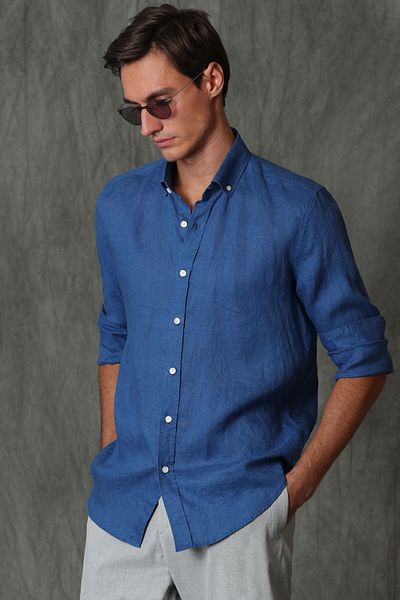 Lufian Ανδρικό λινό πουκάμισο - Pitaya Comfort Fit, Saks