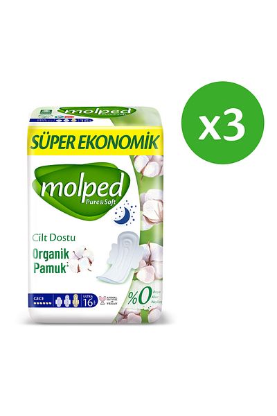 Molped Pure & Soft Gece Süper Ekonomik Ped 16 Lı X 3 Adet