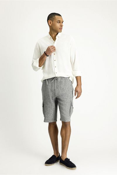 Kiğılı Linen Bermuda with Lace-Up Waist Cargo Pockets - 8682608545910