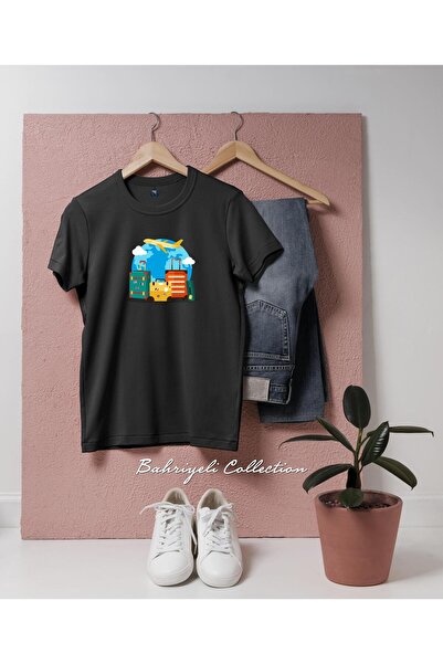 bahriyeli.jpeg تي شيرت للجنسين بتصميم حقائب كبيرة الحجم ومسافر الطائرة