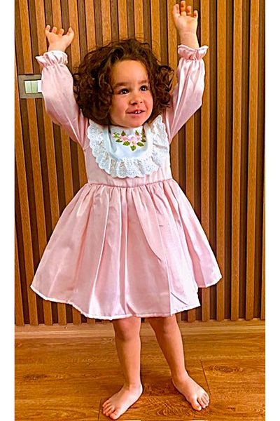 minikiti Pink White Scalloped Embroidered Long Sleeve Vintage Girl's Dress Eid Birthday Special Occasion Dress