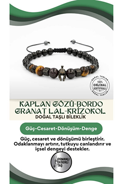 OSMANLI DOĞAL TAŞ Kaplan Gözü-bordo Granat Lal-krizokol Doğal Taş Erkek Zirko...