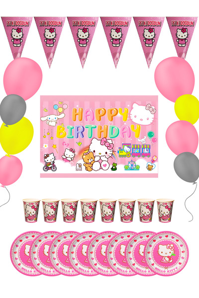 snowparty Hello Kitty Bayraklı Ve Afişli Doğum Günü Parti Malzemeleri Süsleri...
