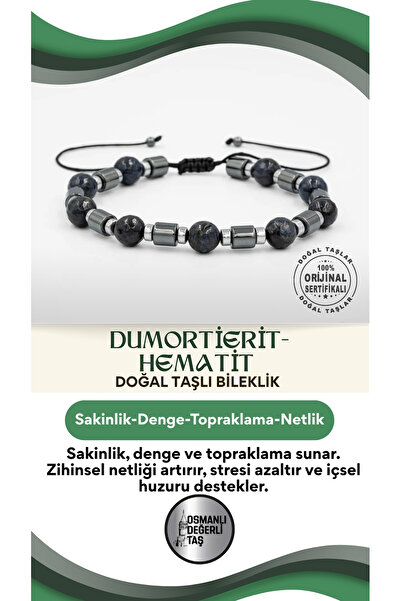 OSMANLI DOĞAL TAŞ Dumortierit-hematit Doğal Taş Erkek Makrome Bileklik