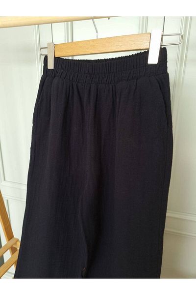 Butik Muslin Fabric Elastic Waist Fabric Trousers