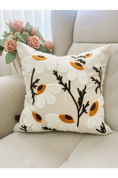 Genel Markalar Papatya Desen Keten Kumaş Punch Kırlent Kılıfı (PANÇ)