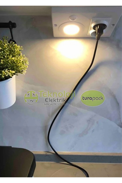 TEKNOLOJİ ELEKTRİK Dolap Tezgah Altı 2'li Priz Ve 3 Watt Anahtarlı Led Spot Aydınlatma (BEYAZ KASA) 1 adet