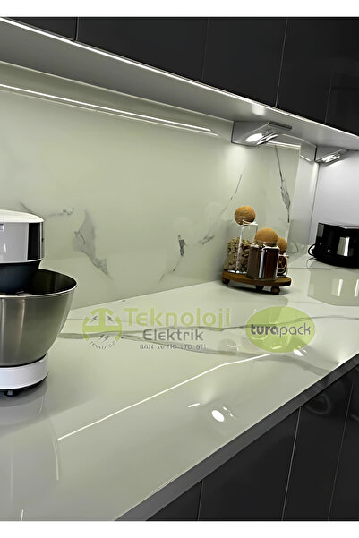 TEKNOLOJİ ELEKTRİK Dolap Tezgah Altı 2'li Priz Ve 3 Watt Anahtarlı Led Spot Aydınlatma (FÜME KASA) Işık Ve Akıllı Priz