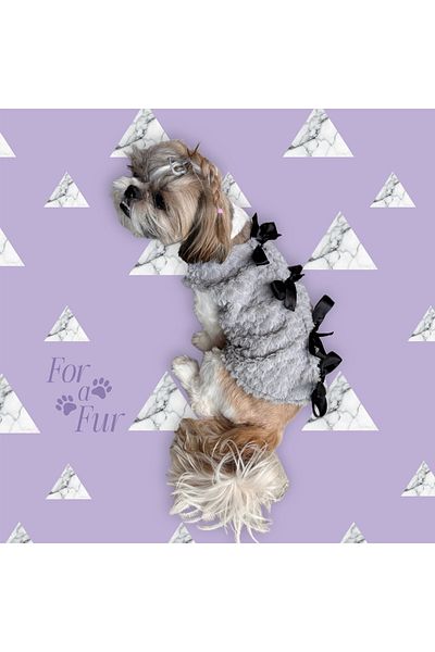 For a Fur Cat Dog Vest Gray Plush Black Ribbon Sweater Jacket