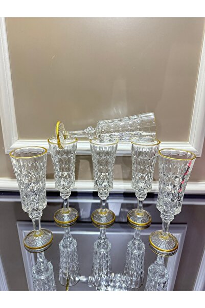 EVRA 6 Adet Ayaklı Yaldızlı Cam Su Bardak