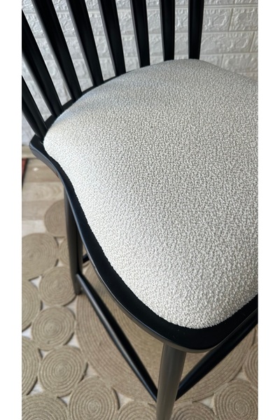 silla Concept Yıldız Bar Sandalyesi Teddy Krem Kumaş Siyah Ahşap Ada Sandalye
