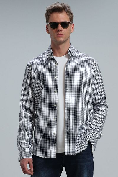 Lufian Nora Мъжка базова риза Regular Fit Navy Blue