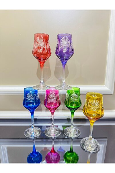 EVRA Kristal Renkli Kesme El İşi Kahve Yanı Su Bardağı