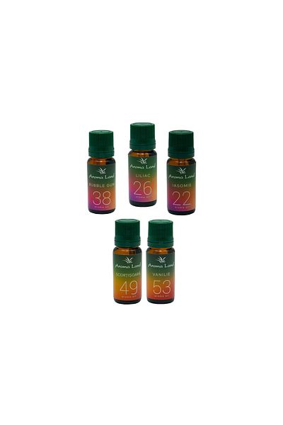 MARCA Uleiuri parfumate 10 ml, Vanilie, Bubble gum, Iasomie, Liliac, Scortisoara, 5 Buc/set, 5 arome