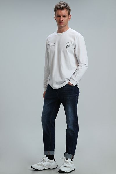 Lufian Tricou cu mânecă lungă pentru bărbați Magnus, alb