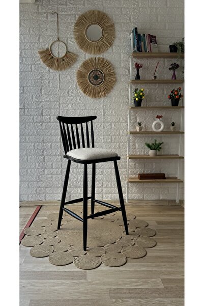 silla Concept Yıldız Bar Sandalyesi Teddy Krem Kumaş Siyah Ahşap Ada Sandalye
