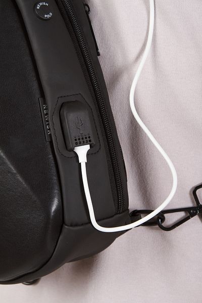 Newish Polo Men's USB Output Cross Strap Shoulder and Waist Bag - Black