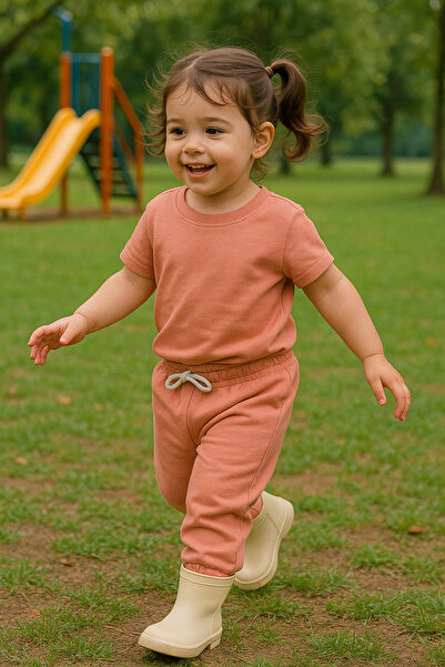 Nimini Kids Mevsimlik Rahat Bağcık Detaylı Bebek Çocuk Lastikli Pantolon Eşof...