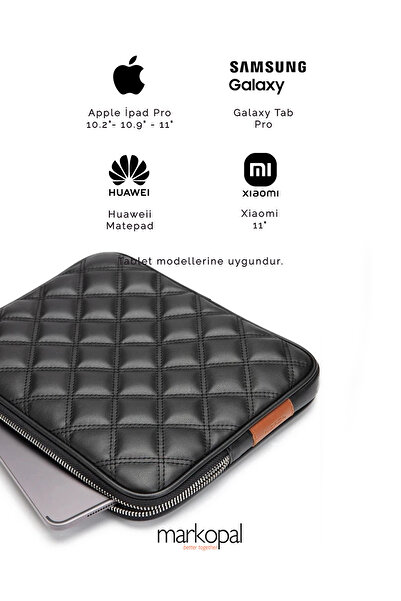 MORCA Unisex Black Quilted Leather Tablet Case 11"