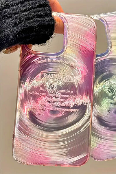 EWEC iPhone 16 Pro Compatible Gradient Pink Rainbow Hologram Ins Style Imd Premium Phone Case