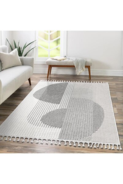 SARAZ HALI S321 Gri - Beyaz Bukle Halı – Saraz Buklem Koleksiyonu Salon Halısı, Mutfak Halısı, Antre Hol Halısı