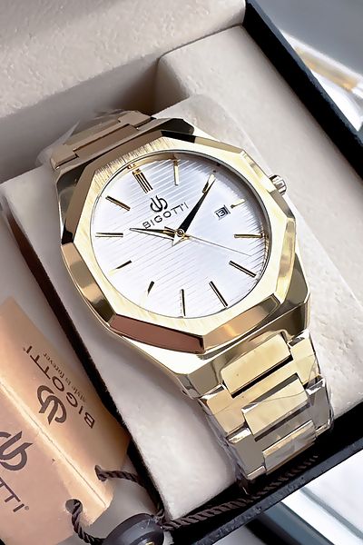Bigotti Special Boxed 5 Atm Waterproof Men Wristwatch Gold Color Steel Band + Gift Bracelet Bme2023C1