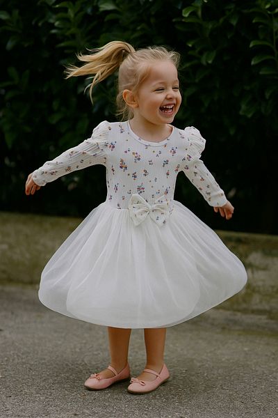 Nimini Kids Seasonal Floral Patterned Ruffle Detailed Ribbed Tutu Girl's Dress (3-7 Years)