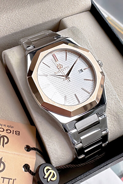 Bigotti Özel Kutulu 5 ATM Su Geçirmez Erkek Kol Saati Gümüş Renk Çelik Kordon + Hediye Bileklik BME2023C2