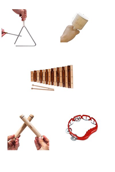 Donizetti Çocuk Ritim Orff Ksilefon Marakas Ücgen Zil Triangle Zilli Tef 5 Parça Perküsyon Çalışması