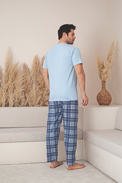 Sude HOMEWEAR Pánská kostkovaná pyžamová souprava s krátkým rukávem