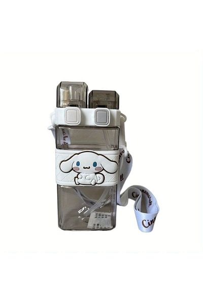 SANRIO Unbreakable Double Straw Water Bottle with Characters - Kuromi and Friends Themed Transparent Flask