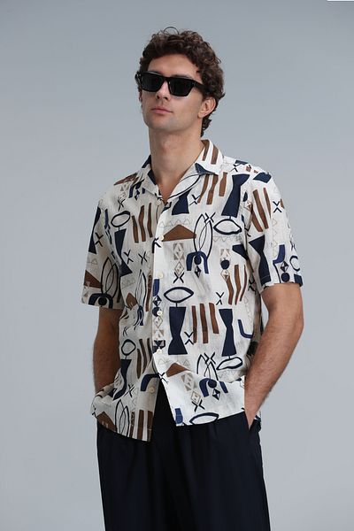 Lufian Ανδρικό πουκάμισο Slim Fit Beige Basic - Kardem Comfort