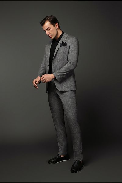 Kiğılı Super Slim Fit Extra Slim Fit Linen Blended Elastic Waist Drawstring Suit