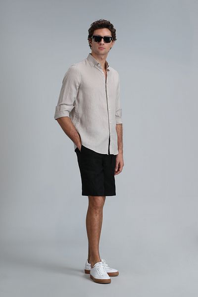 Lufian Ανδρικό λινό πουκάμισο - Pitaya Beige, Comfort Fit